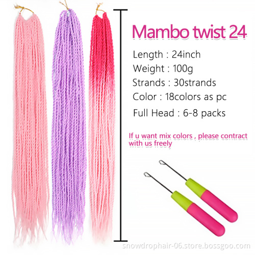 Hot Sell 14 18 22 24 Inch Wholesale Pre Looped Ombre Jumbo Braid Senegalese Mambo Twist Crochet Braiding Hair